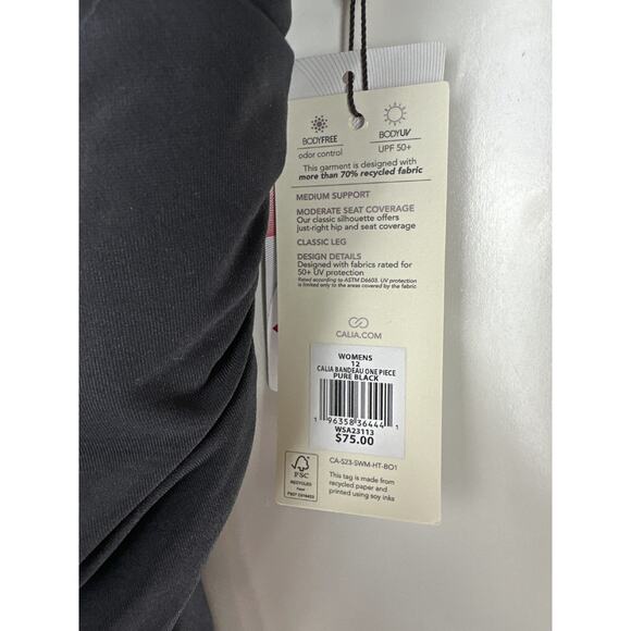 NWT CALIA Tummy Control Women's Bandeau One Piece Swimsuit Ruched Black Size 12 - Picture 8 of 11